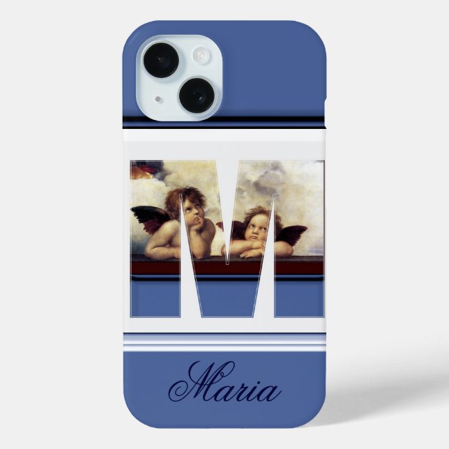 RENAISSANCE ANGEL M LETTER Winged Cherub Monogramm iPhone 15 Hülle (Rückseite)
