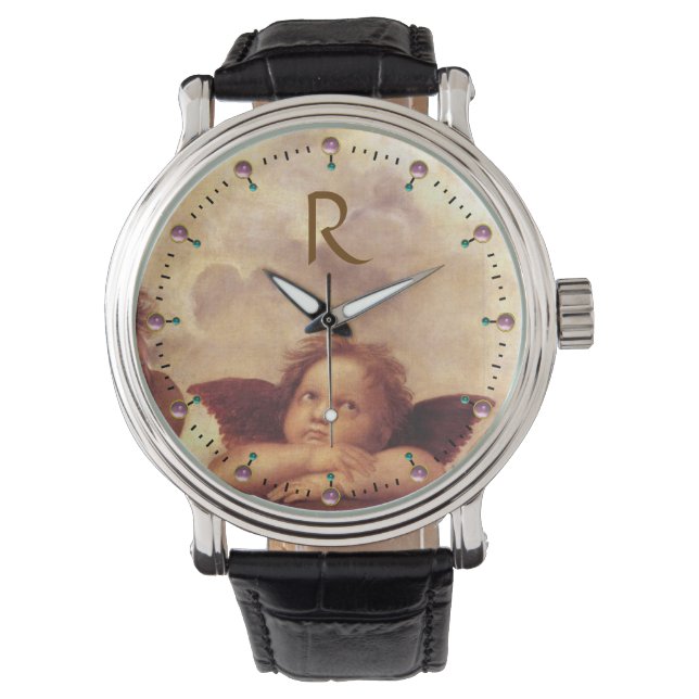 RENAISSANCE ANGEL/Winged Cherub Monogramm Armbanduhr (Vorderseite)