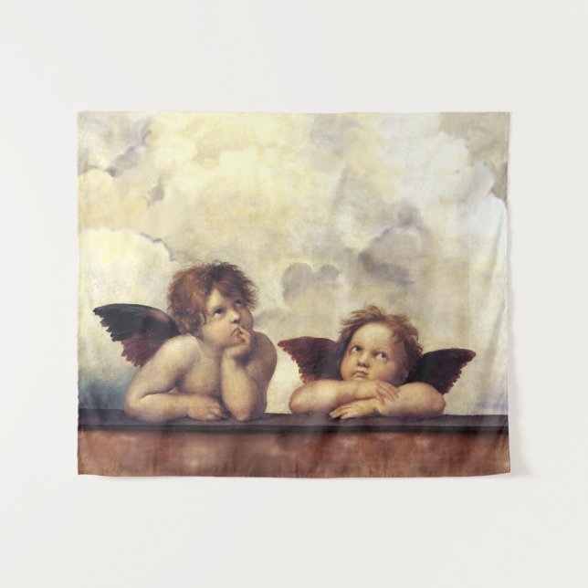 RENAISSANCE ANGELS Raffaello Sanzio, Winged Cherub Wandteppich (Vorderseite (Horizontal))