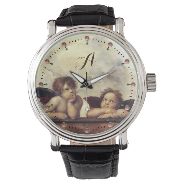 RENAISSANCE ANGELS /Winged Cherubs Monogramm Armbanduhr (Vorderseite)