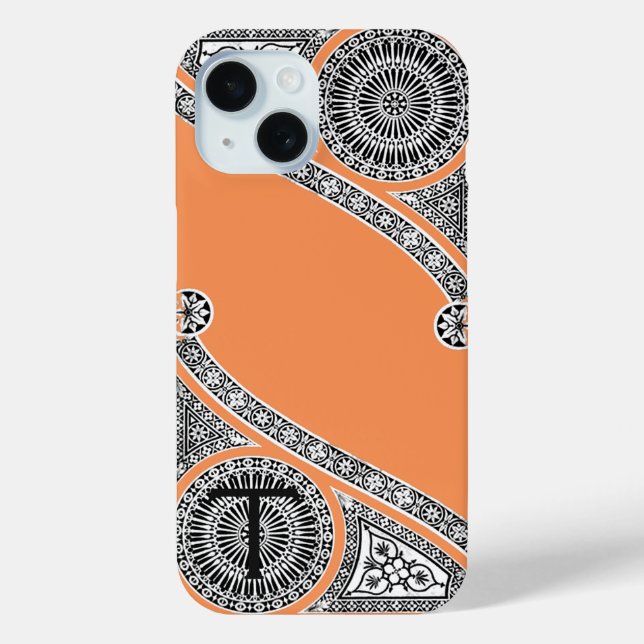 RENAISSANCE ARCHITECT Mandarine Orange Monogramm iPhone 15 Hülle (Rückseite)