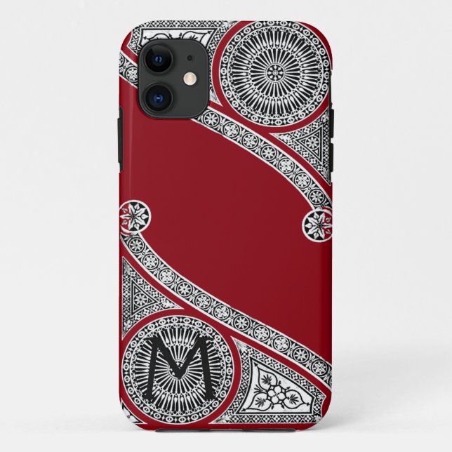 RENAISSANCE ARCHITECT Red Burgundy Monogramm Case-Mate iPhone Hülle (Rückseite)