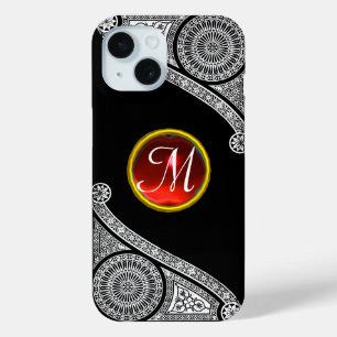 RENAISSANCE ARCHITECT Schwarz-weiß Red Gem Monogra iPhone 15 Hülle