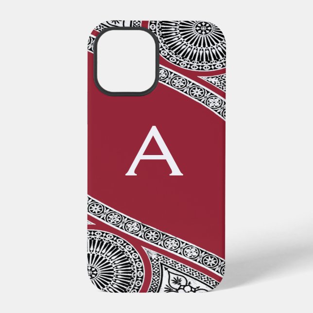 RENAISSANCE-ARCHITEKT Marsala-Rot-Monogramm iPhone Hülle (Rückseite)
