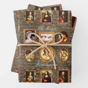Renaissance Art Gerahmt auf antike Schrift Grunge Geschenkpapier Set