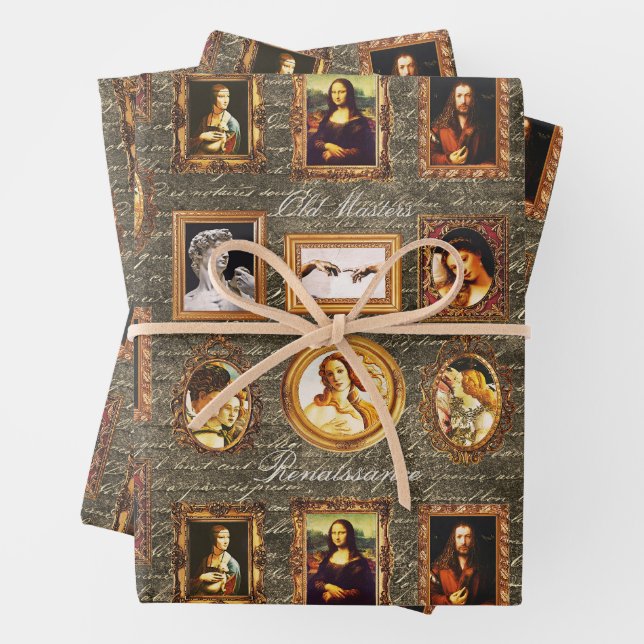 Renaissance Art Gerahmt auf antike Schrift Grunge Geschenkpapier Set (Beispiel)
