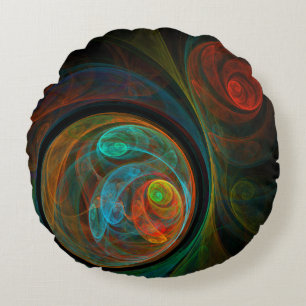 Renaissance Bleu Abstrait Art Coussin rond