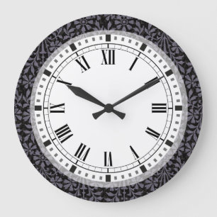 Renaissance-Blumenmuster dunkle Vintage-Violett Große Wanduhr