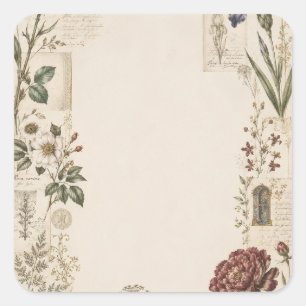 Renaissance-Botanik-Hochzeitseinladung Quadratischer Aufkleber