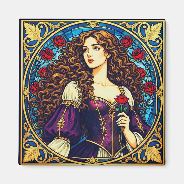 Renaissance-Dame mit Rose Magnet (Vorne)
