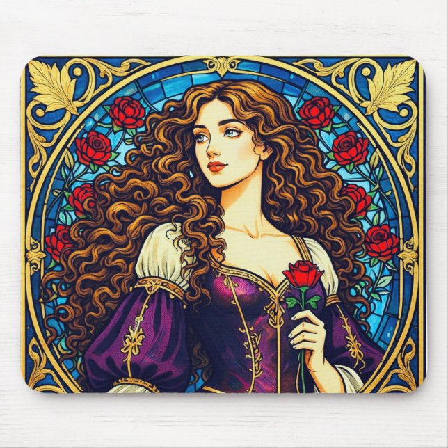 Renaissance-Dame mit Rose Mousepad (Vorne)