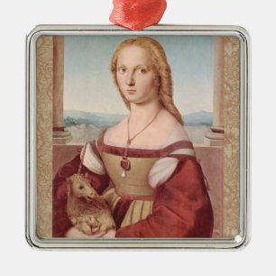 Renaissance-Einhorn-und-Lady-Raphael-Gemälde Silbernes Ornament
