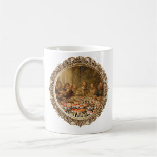 Renaissance-Gemälde-Parodie: Mann isst Sushi Kaffeetasse