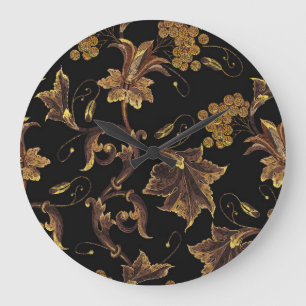 Renaissance Golden Floral Stickerei Muster Große Wanduhr