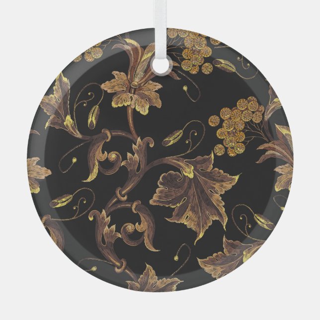 Renaissance Golden Floral Stickerei Muster Ornament Aus Glas (Vorderseite)