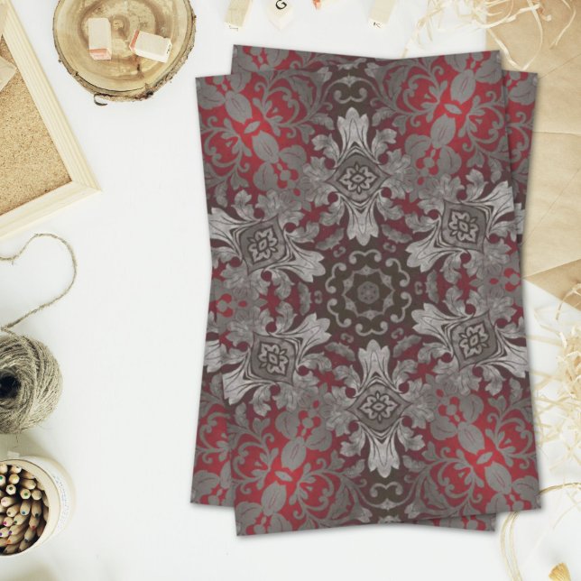 Renaissance gotische Metallmandala rot-schwarz Seidenpapier (renaissance gothic metallic red and black mandala tissue paper)