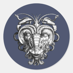 Renaissance Grotesque Gargoyle Face Lobster Man Runder Aufkleber