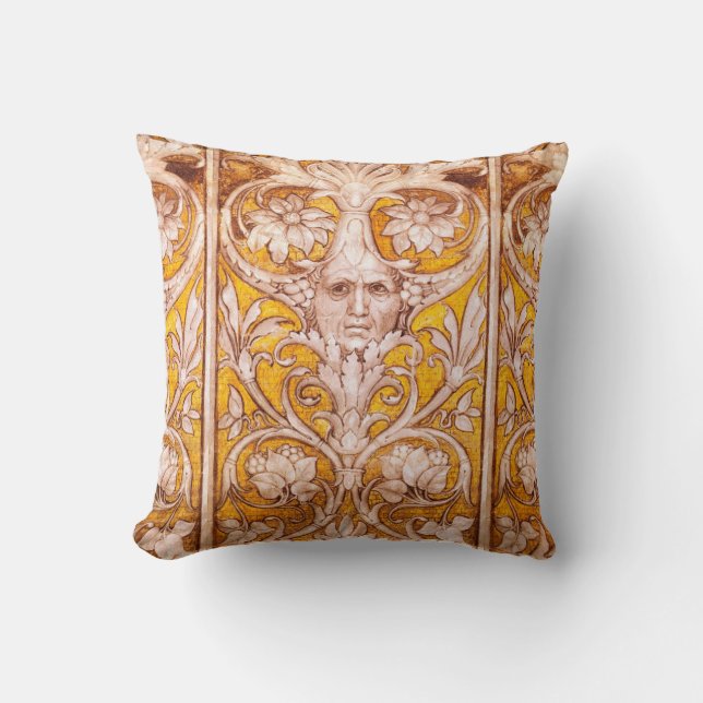RENAISSANCE GROTESQUE GESICHT , GOLDWEISSE FLÜSSE KISSEN (Vorderseite)