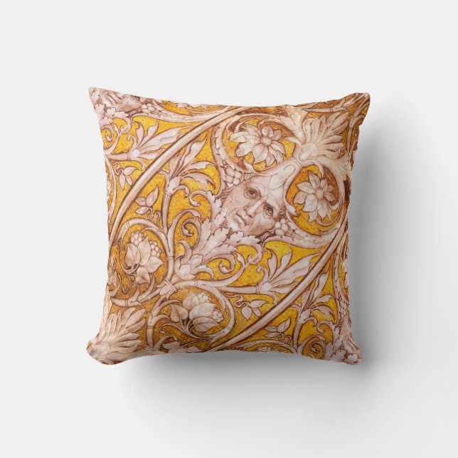 RENAISSANCE GROTESQUE GESICHT , GOLDWEISSE FLÜSSE KISSEN (Vorderseite)