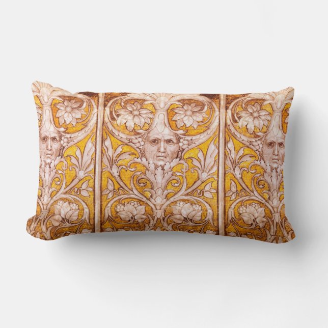 RENAISSANCE GROTESQUE GESICHT , GOLDWEISSE FLÜSSE LENDENKISSEN (Vorderseite)