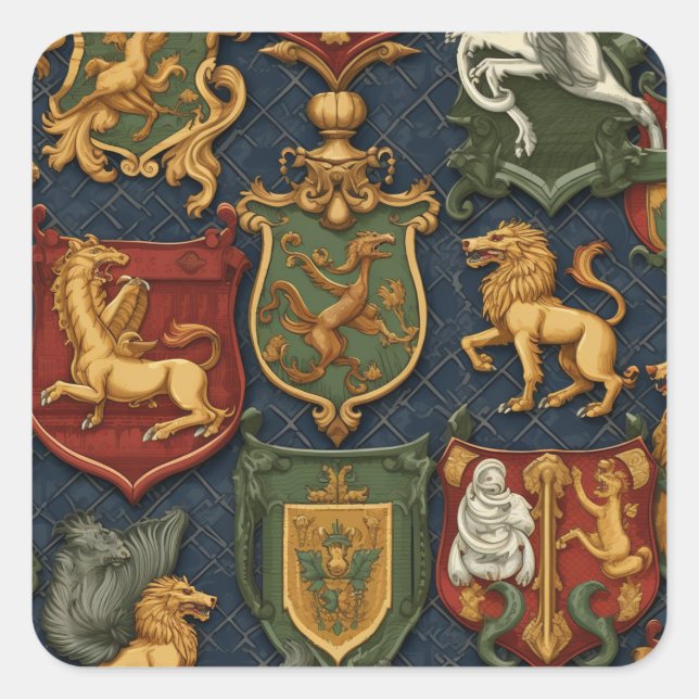 Renaissance-Heraldry Quadratischer Aufkleber (Vorderseite)