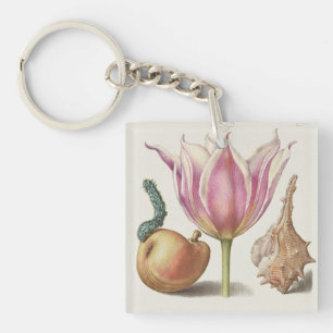 Renaissance-Kalligrafiekunst Rosa Tulpe und Birne Schlüsselanhänger