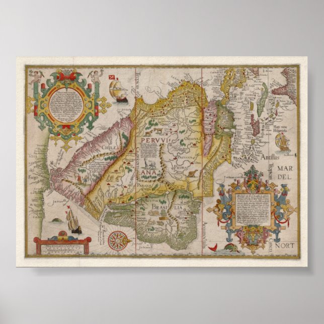 Renaissance-Karte von Peru und Brasilien Poster (Vorne)