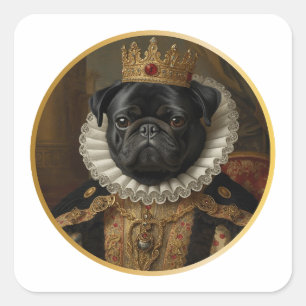 Renaissance-Königinnenporträt-inspirierte schwarze Quadratischer Aufkleber