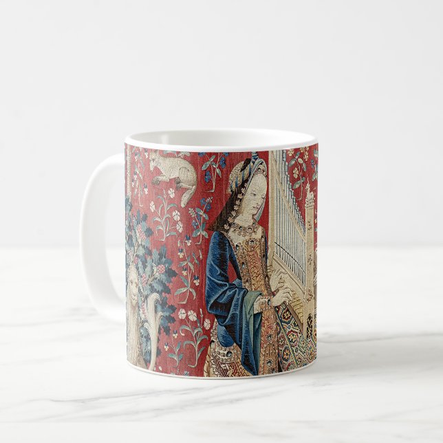 Renaissance Lady and Unicorn (Anhörung) Kaffeetasse (Vorderseite Links)