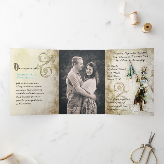 Renaissance Mairytale Wedding Foto Dreifach Gefaltete Einladung (Innenseite)