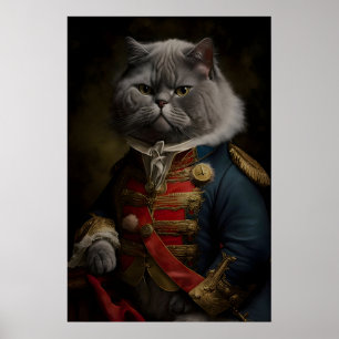 Renaissance-Militär-Katze-Kunst-Druck Whimsical Poster