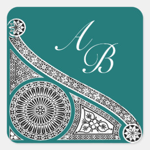 RENAISSANCE MONOGRAM blau grün Quadratischer Aufkleber