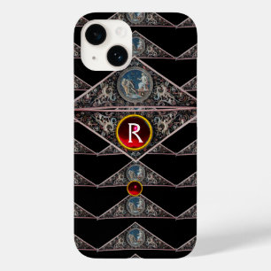 RENAISSANCE MONOGRAM, RED RUBY GEM STONES Black Case-Mate iPhone 14 Hülle