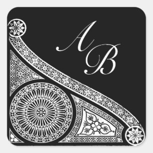 RENAISSANCE MONOGRAMM Schwarz-Weiß Quadratischer Aufkleber