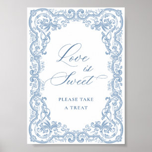 Renaissance-Ornament Dustig Blau Florale Liebe ist Poster