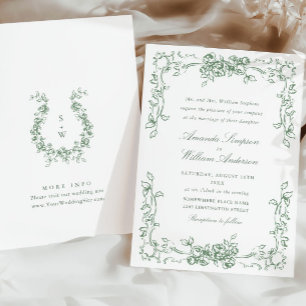 Renaissance-Ornamentale-Blumen-Sage-Grün-Hochzeit Einladung