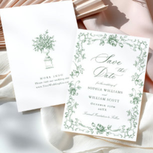 Renaissance-Ornamentale-Blumen-Sage-Grün-Hochzeit Save The Date
