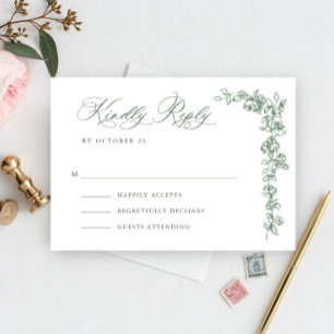 Renaissance-Ornamentale-Blumen-Salbei-Grüne-Hochze RSVP Karte