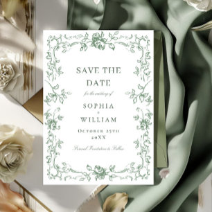 Renaissance-Ornamentale-Blumen-Salbei-Grüne-Hochze Save The Date
