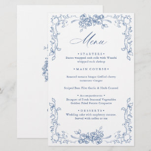Renaissance Ornat Dusty Blue Floral Menu Mariage