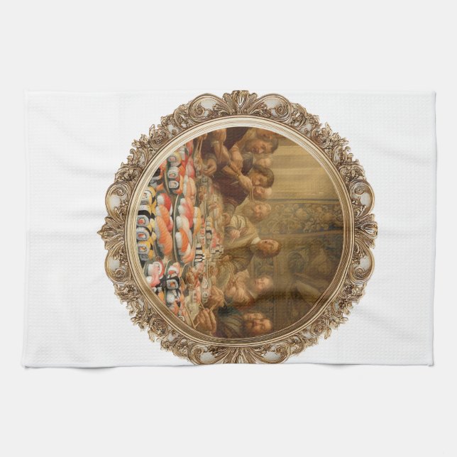 Renaissance Painting Parody Man Eating Sushi Geschirrtuch (Horizontal)