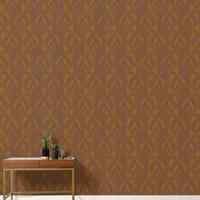 Renaissance-Schnörkel in Rostbraun und Gold Tapete (Hausflur)