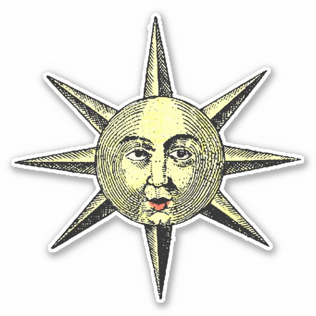 Renaissance Science Astronomie Hand Colored Sun Aufkleber (Vorderseite)