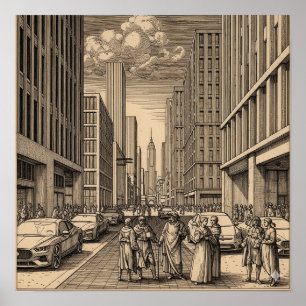 Renaissance-Stadt Zeichnend Poster