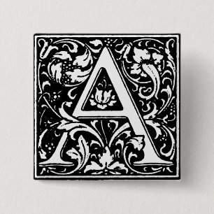 Renaissance-Stil Alphabet Buchstabe A - Anstecknad Button