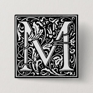 Renaissance-Stil Alphabet Buchstabe M - Anstecknad Button