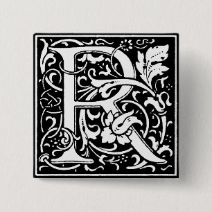 Renaissance-Stil Alphabet Buchstabe R - Anstecknad Button