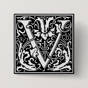 Renaissance-Stil Alphabet Buchstabe V - Anstecknad Button