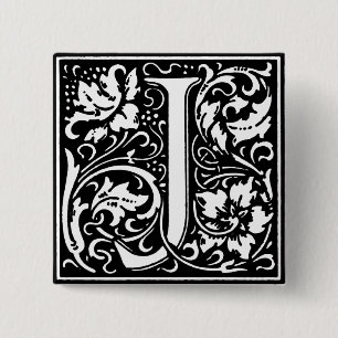 Renaissance Style Alphabet Letter J - Button