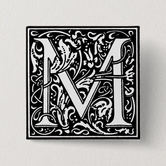 Renaissance Style Alphabet Letter M - Button (Vorderseite)